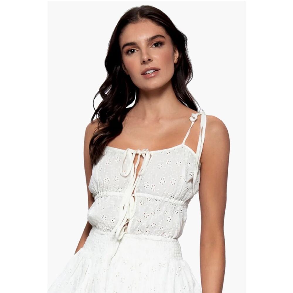 PQ Swim Stacey White Eyelet Tiered Tie Front Top XS/S NWT